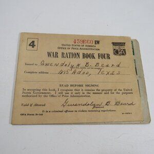 WWII War Ration Book Four - McAdoo, Texas (about 1940s) World War II Historic